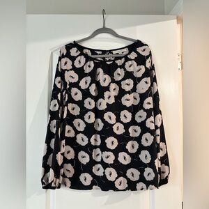 LOFT Black Blouse with Cream Floral Print